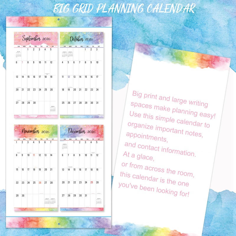 Journaltastic 2026 Wall Calendar - 12-Month Monthly Wall Calendars, Jan. 2026 - Dec. 2026, Large Print Big Grid Wall Calendar 2026, 12" x 24" (Open), Thick Paper - Image 2